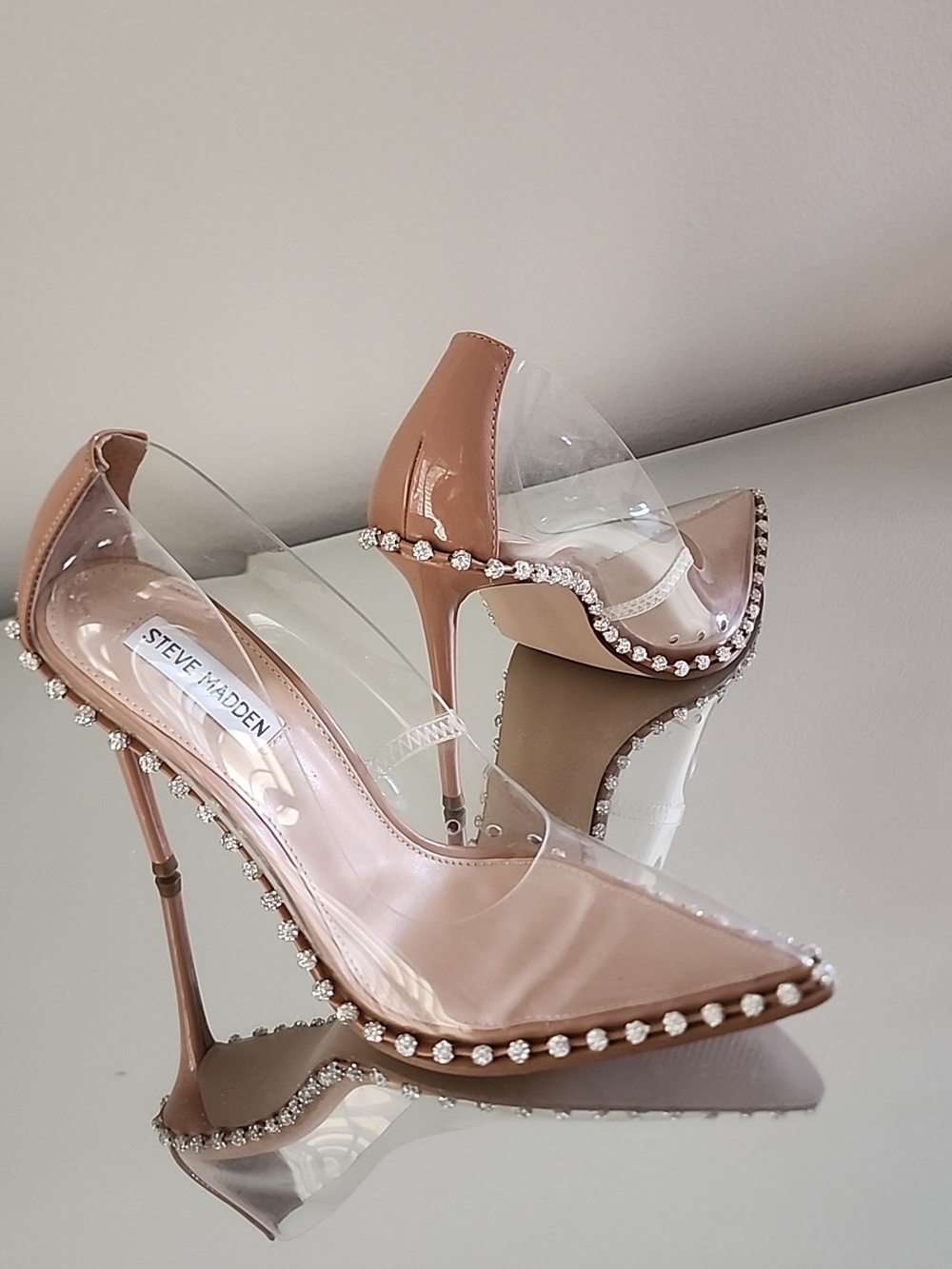 ♡♥︎♡ Steve Madden Classic Nude Clear PVC Crystal-Trim Stiletto Heels Size 8.5 - Picture 11 of 11